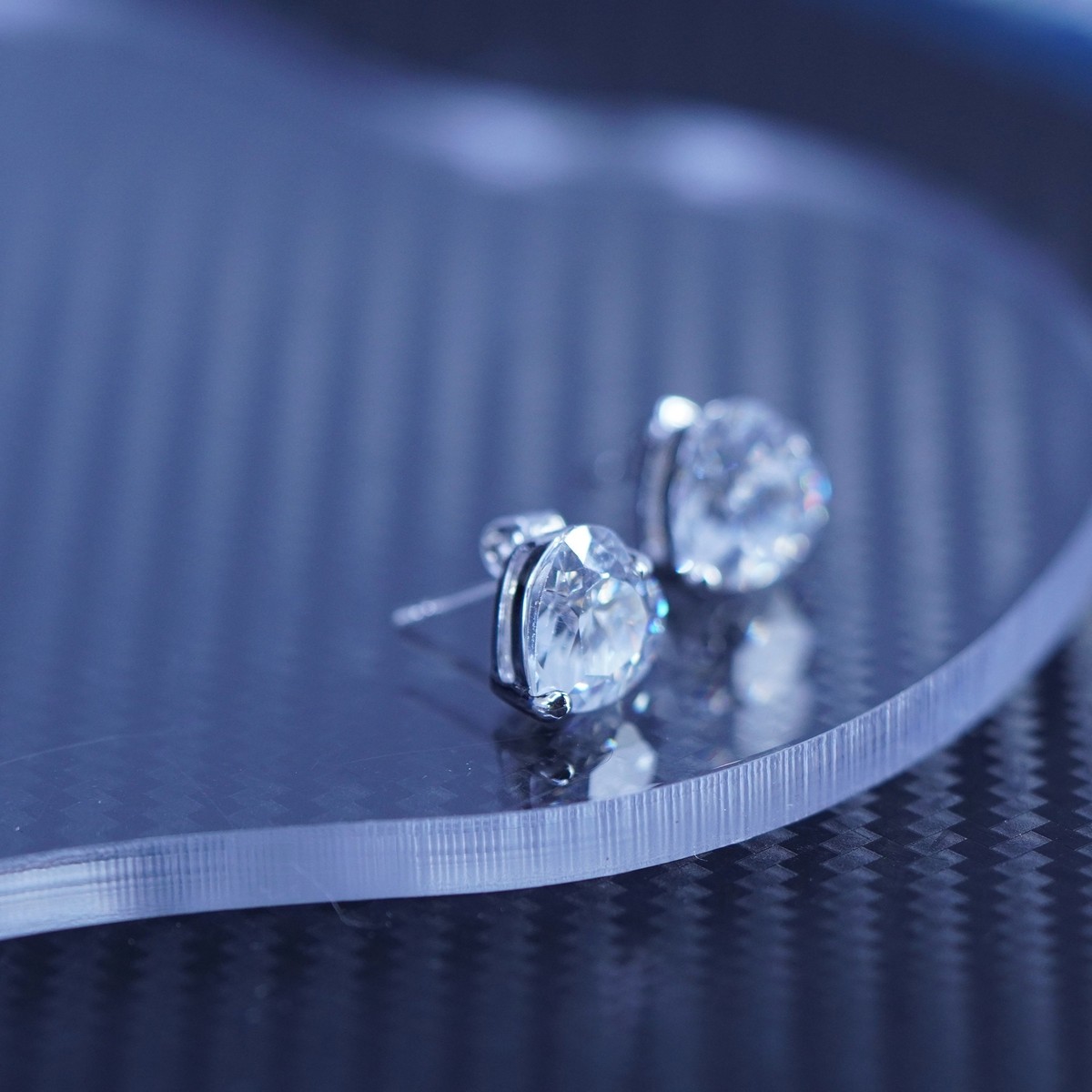 Vintage sterling silver 925 heart studs earrings with clear cz | eBay