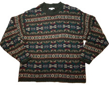 Vintage 90s Sweater Men 100 Wool Thick Knit Fair Isle Nordic Men L Ski Pullover