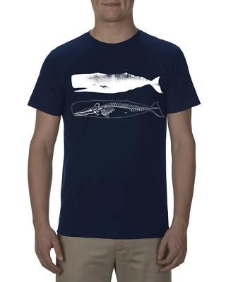 Sperm Whale and skeleton shirt, mens navy blue premium tee tshirt