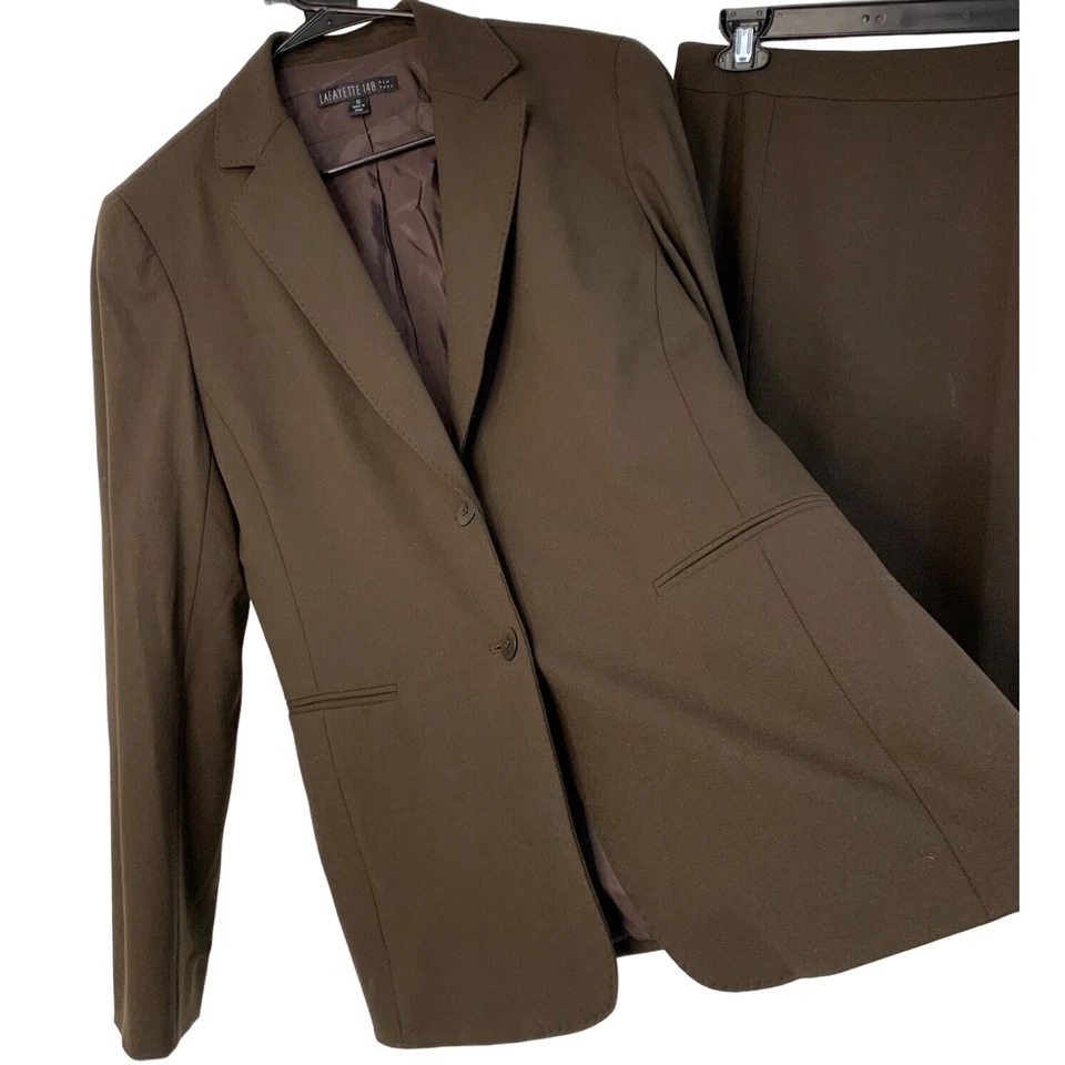 Conjunto de Blazer e Saia Feminina de Lã Lafayette 148 Tamanho 10/12 Marrom 7401 Excelente Estado Usado - Imagem 2 de 4