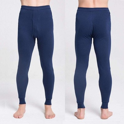 Men Long Johns 100% Cotton Solid Underwear Bottom Pants Soft Comfort Winter Warm