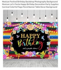 HAPPY BIRTHDAY "It's Fiesta Time" Mexican Themed Photo Backdrop 5x7 Ft. 
