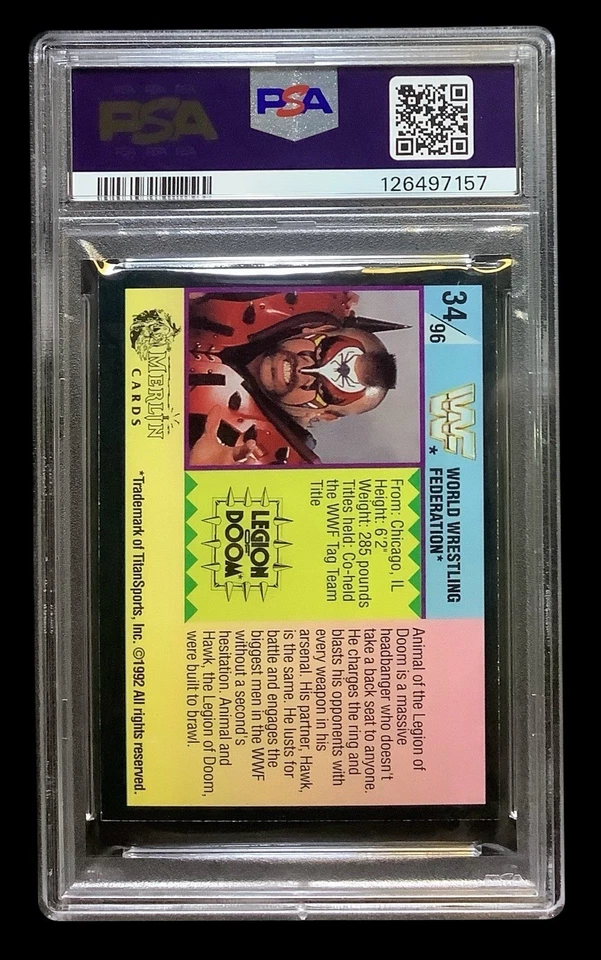 1992 merlin wwf #34 legion of doom; road warriors gold series PSA 6 (RARE SET) - Image 3 of 3