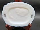 Victorian Milk Glass Plate Molded baby Chick out of cracked Egg 5" by 4"