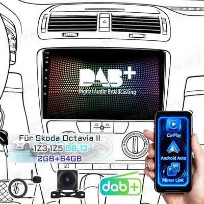 Für Skoda Octavia II 1Z3 1Z5 DAB+ Android 15 Autoradio 2+64G CarPlay BT GPS WiFi