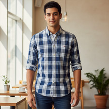 TOMMY HILFIGER Men  s Plaid Button Down Shirt Crest Logo Long Sleeve slim fit