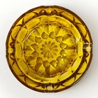 Vintage Anchor Hocking Fairfield Ashtray, 6” Amber- Heavy Starburst MCM Yellow