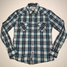 Esprit Plaid Long Sleeve Button Up Shirt Womens Small Blue White Long Sleeve