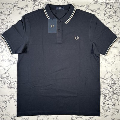 FRED PERRY Mens Navy Blue Twin Tipped Polo Shirt SIZE XL M3600 V24