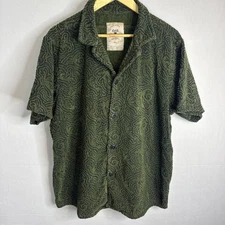 OAS Terry Cloth Button Shirt Green Pattern Men’s XXL Portugal Resortwea
