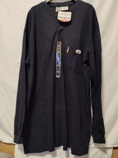 Rasco FR Men's Long-Sleeve Flame Resistant Henley Work Shirt in Navy Blue 3XL