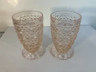 Set of 2 Pink Holiday Button and Bows Footed Juice Tumblers Depression Glass