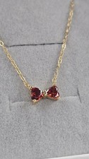 Sterling Silver S925 Gold Plated Necklace Red Bow Cz Gift For Her