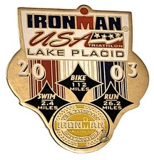 2003 Ironman USA Lake Placid Triathlon Pin 1 1/4" Wide 1 1/4" Tall Ew York 415