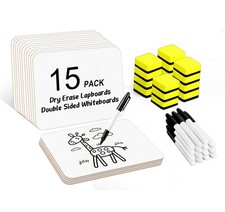 15 Pack 9x12.5" Double Sided Dry Erase Lapboards with 15 Markers 15 Erasers