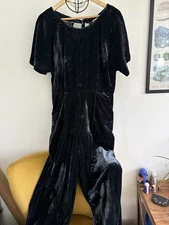 White Stuff Velvet Jumpsuit Size 12 Grey Blue Velvet Wide Leg Christmas Party