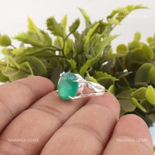 Natural Green Onyx Wife Solitaire Anniversary Ring Jewelry 925 Sterling Silver