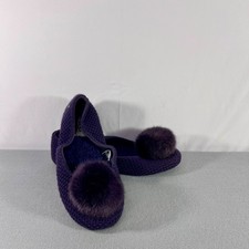 Ugg Dark Purple Knit Lined Slippers. Womens 8. Cozy Ballet-Flat. Oversized Pom