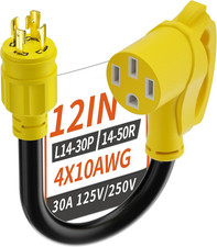 4 Prong 30 Amp to 50 Amp RV Generator Adapter Cord, NEMA L14-30 Twist Lock Male
