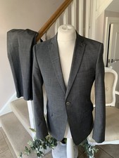 T M Lewin Men's Power Stretch Kentish Grey Suit Wool Blend 38S W32R