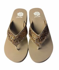 Yellow Box Womens Sayana Embellished Wedge Sandal Taupe Beige 8.5 NWOB