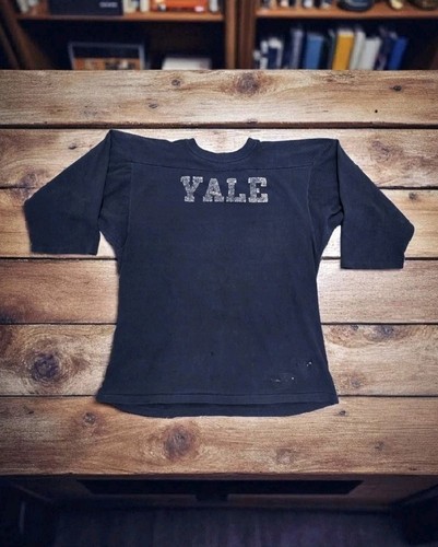 80s Yale University Football Jersey Vintage USA 3/4 Sleeve Shirt Champion Blue Large