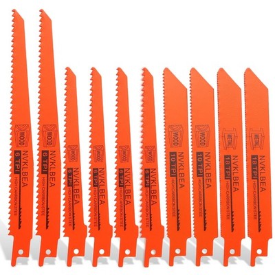 10-Piece Reciprocating Saw Blades 6 & 8 Inch Wood & Metal Cutting orange-red 