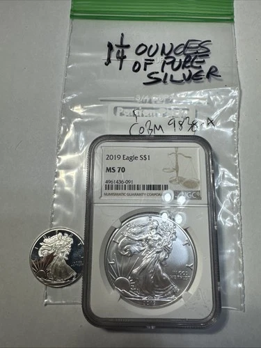 2019 Silver Eagle NGC MS70 + Silver Round - 1.25 Ounces .999 Silver COBM-9838-A
