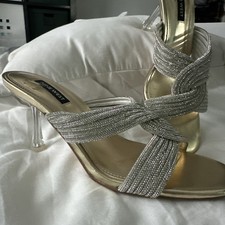 Nine West shoes women Silver Faux Diamond Studded Bling Heels Sandals Size 8 EUC