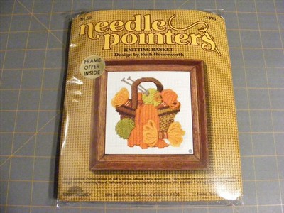 Needle Pointers ''Knitting Basket'' Needlepoint Kit Wool 5''x5'' Vintage 1970s