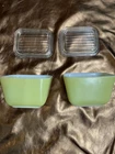 Pair (2) Yellow Pyrex 501B 1 1/2 Cup Refrigerator Dishes w/Glass Lids Vintage