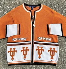 Vintage Birch Bros Texas Longhorns Hook Em 80s Full Zip Cardigan Sweater Size M