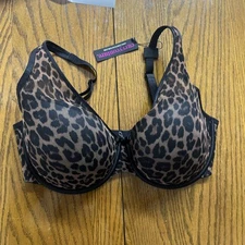 Curvy Couture Sheer Mesh Push Up bra size 36G  animal print