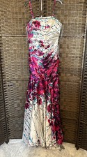 Cache Satin Floral Gown Dress Size 4 Pink White Strapless Mermaid Ruched Evening