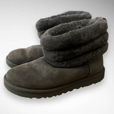 UGG Classic Gray Fluff Mini Quilted Suede Ankle Boots 1098533  Size 8  EUC