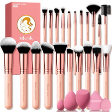 Professional 26-Piece Makeup Brush Set with Sponges and Puffs - Pink