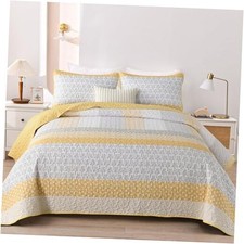 Quilt Size, Bohemian Stripe Quilt Sets 3 Pieces Boho Quilted Queen Yellow