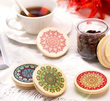 Oui Bamboo Yogurt Jar Lids "Set Of Four" With Mandala Patterns
