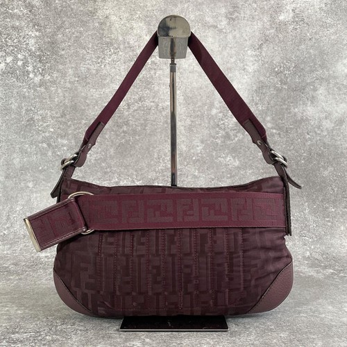 FENDI Mama Baguette Zucchino Canvas Shoulder Bag Women's Used Authentic