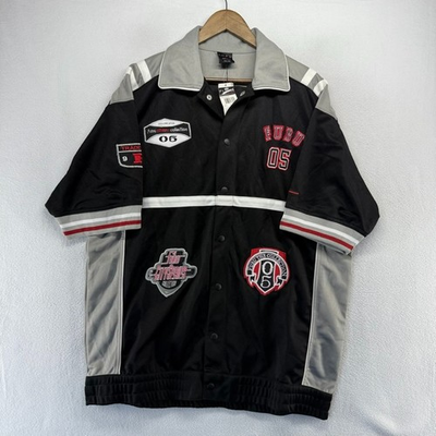 #ad Vintage Fubu Warmup Shooting Shirt Men#x27;s Large Black Snap Patches Jersey y2k NEW $41.88