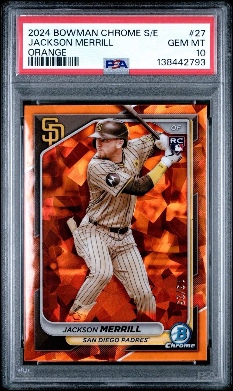 2024 Bowman Chrome Sapphire Edition Jackson Merrill #27 Orange #/25 PSA 10 Gem