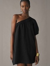 By Anthropologie One-Shoulder Waistless Mini Dress Linen Blend In Black Size XS