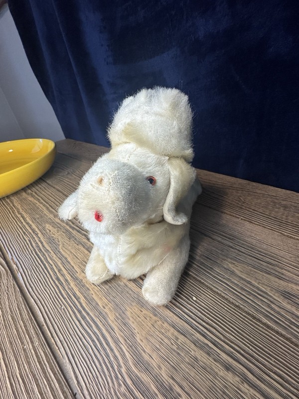 Vintage White Plush Wind-Up Musical Dog Toy Plays Tune Long Ears 1960s-80s