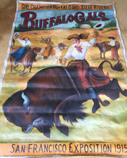 RARE BUFFALO GALS Hand Painted Canvas Poster SAN FRANCISCO EXPOSITION 1915