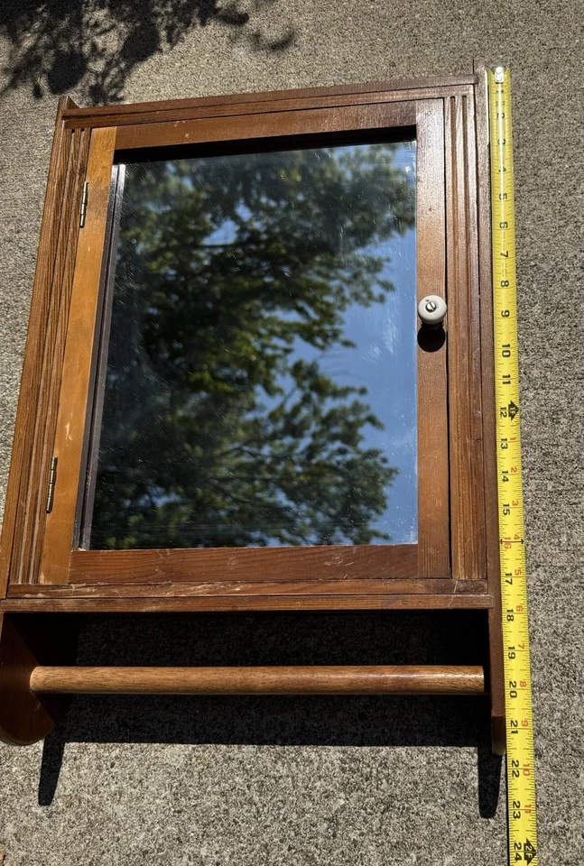 RARO Antiguo botiquín de 1900 hecho a mano con espejo estantes artesanales Foto 4 de 4