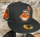 Cleveland Indians Wahoo New Era Fitted Club 59Fifty Hat Custom NEW ORANGE BLACK
