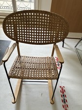 IKEA Beige Woven Rattan Rocking Chair Armrests Wood/Metal Frame 80x80x86
