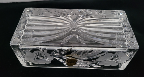 Handcut Lead Crystal Glass butter dish top? Made in Poland 5 3/4" long - Picture 2 of 4