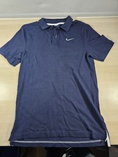 Nike Mens Polo Navy Blue Shirt Short Sleeve White Embroidered Swoosh Size S