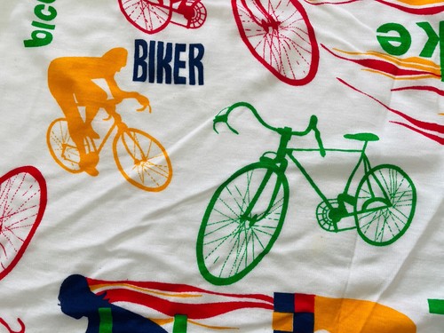70s VTG Bike Novelty Fabric Bicycle Biker Primary Colors 3 Yds Red Blue Yellow - Picture 6 of 17